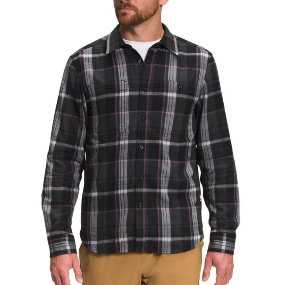 The North Face Arroyo Lightweight Flannel Shirt Black Purple Plaid Men's Large